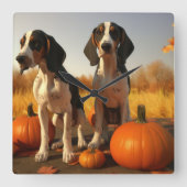 Treeing Walker Coonhound Puppy Herfst Pompoen Vierkante Klok (Voorkant)