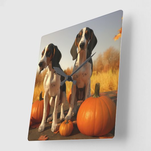 Treeing Walker Coonhound Puppy Herfst Pompoen Vierkante Klok (Hoek)