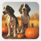 Treeing Walker Coonhound Puppy Herfst Pompoen Vierkante Sticker (Voorkant)