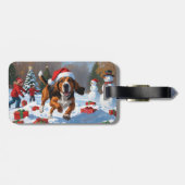 Treeing Walker Coonhound Sneeuw met Kerstmuts Bagagelabel (Achterkant horizontaal)