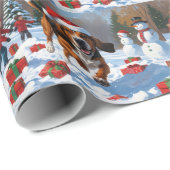 Treeing Walker Coonhound Sneeuw met Kerstmuts Cadeaupapier (Rol Hoek)