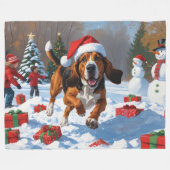 Treeing Walker Coonhound Sneeuw met Kerstmuts Fleece Deken (Voorkant (Horizontaal))