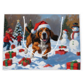 Treeing Walker Coonhound Sneeuw met Kerstmuts Groot Cadeauzakje (Voorkant)