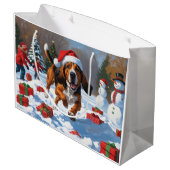 Treeing Walker Coonhound Sneeuw met Kerstmuts Groot Cadeauzakje (Achterkant Gekanteld)