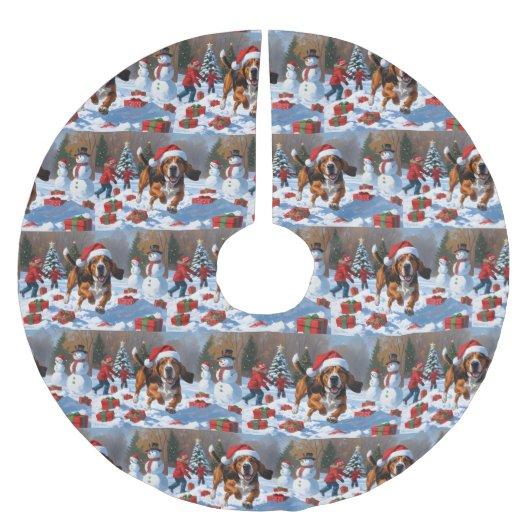 Treeing Walker Coonhound Sneeuw met Kerstmuts Kerstboom Rok (Voorkant)