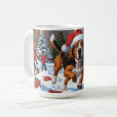 Treeing Walker Coonhound Sneeuw met Kerstmuts Koffiemok (Voorkant links)