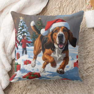 Treeing Walker Coonhound Sneeuw met Kerstmuts Kussen