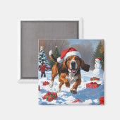 Treeing Walker Coonhound Sneeuw met Kerstmuts Magneet (Voorkant / Achterkant)