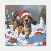 Treeing Walker Coonhound Sneeuw met Kerstmuts Magneet (Voorkant)