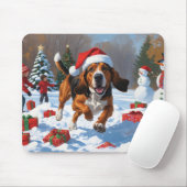 Treeing Walker Coonhound Sneeuw met Kerstmuts Muismat (Met muis)
