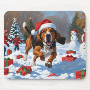 Treeing Walker Coonhound Sneeuw met Kerstmuts Muismat