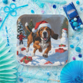 Treeing Walker Coonhound Sneeuw met Kerstmuts Papieren Bordje (Feest)