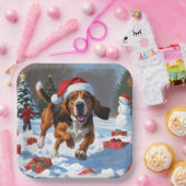 Treeing Walker Coonhound Sneeuw met Kerstmuts Papieren Bordje (Feest)