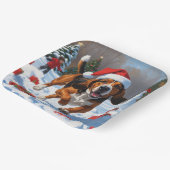 Treeing Walker Coonhound Sneeuw met Kerstmuts Papieren Bordje (Gebogen)