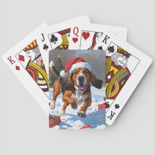 Treeing Walker Coonhound Sneeuw met Kerstmuts Pokerkaarten (Achterkant)