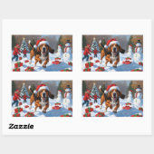 Treeing Walker Coonhound Sneeuw met Kerstmuts Rechthoekige Sticker (Vel)