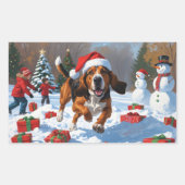 Treeing Walker Coonhound Sneeuw met Kerstmuts Rechthoekige Sticker (Voorkant)