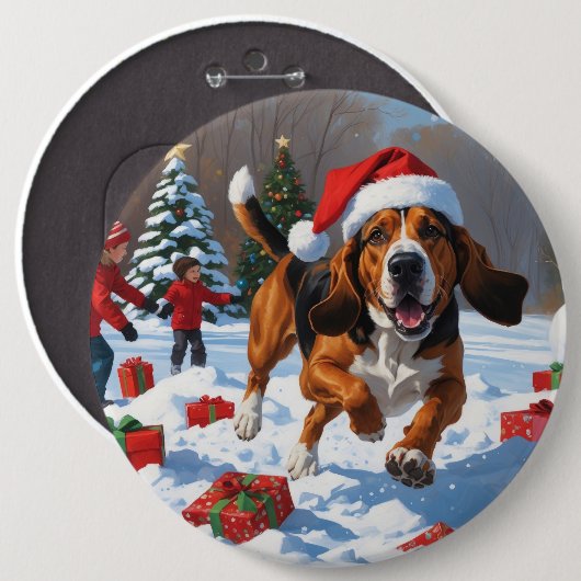 Treeing Walker Coonhound Sneeuw met Kerstmuts Ronde Button 6,0 Cm (Voorkant /achterkant)
