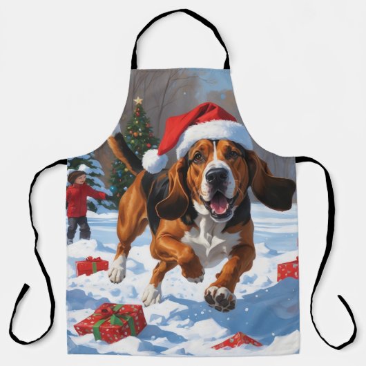 Treeing Walker Coonhound Sneeuw met Kerstmuts Schort (Voorkant)