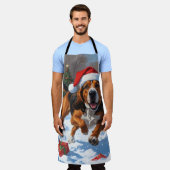 Treeing Walker Coonhound Sneeuw met Kerstmuts Schort (Gedragen)