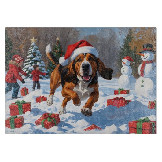 Treeing Walker Coonhound Sneeuw met Kerstmuts Snijplank (Voorkant)