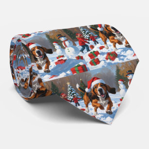 Treeing Walker Coonhound Sneeuw met Kerstmuts Stropdas