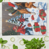 Treeing Walker Coonhound Sneeuw met Kerstmuts Theedoek (Gevouwen)