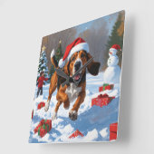 Treeing Walker Coonhound Sneeuw met Kerstmuts Vierkante Klok (Hoek)