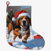 Treeing Walker Coonhound Snow met kerst Pet Grote Kerstsok (Voorkant)