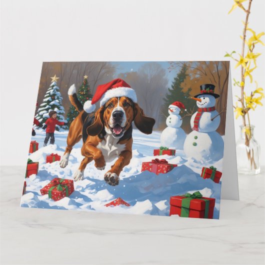 Treeing Walker Coonhound Snow met kerst Pet Kaart (Gele Bloem)