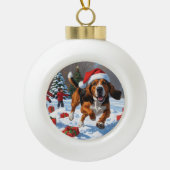 Treeing Walker Coonhound Snow met kerst Pet Keramische Bal Ornament (Voorkant)