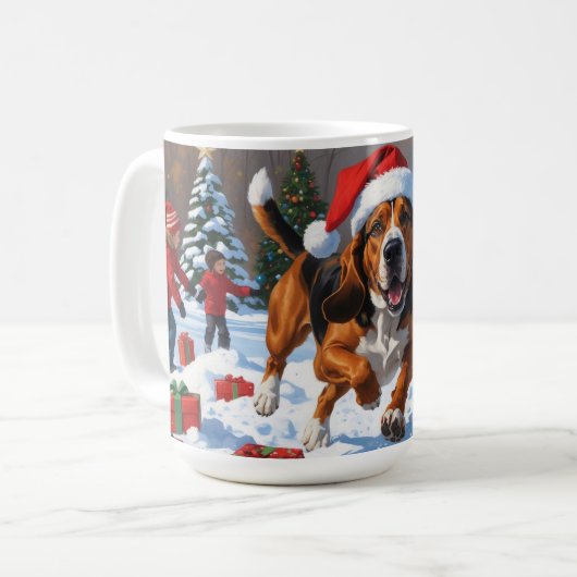 Treeing Walker Coonhound Snow met kerst Pet Koffiemok (Voorkant links)