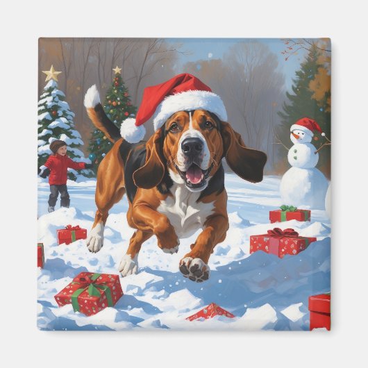 Treeing Walker Coonhound Snow met kerst Pet Magneet (Voorkant)