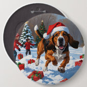 Treeing Walker Coonhound Snow met kerst Pet Ronde Button 6,0 Cm (Voorkant /achterkant)