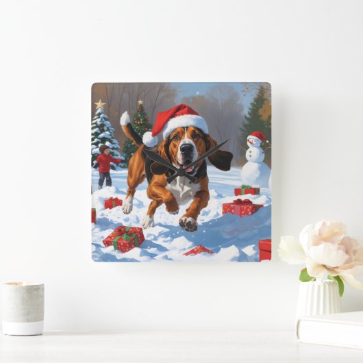 Treeing Walker Coonhound Snow met kerst Pet Vierkante Klok (Huis)