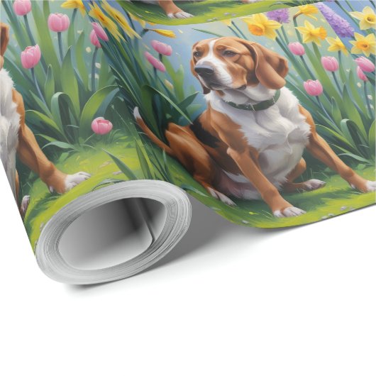 Treeing Walker Coonhound Spring Flowers Painting Cadeaupapier (Rol Hoek)