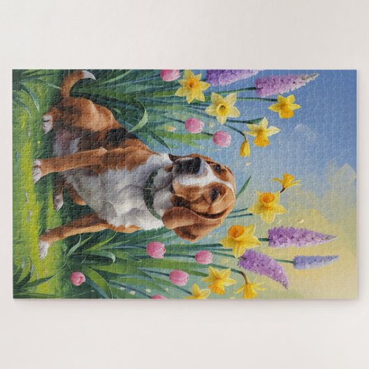 Treeing Walker Coonhound Spring Flowers Painting Legpuzzel (Horizontaal)