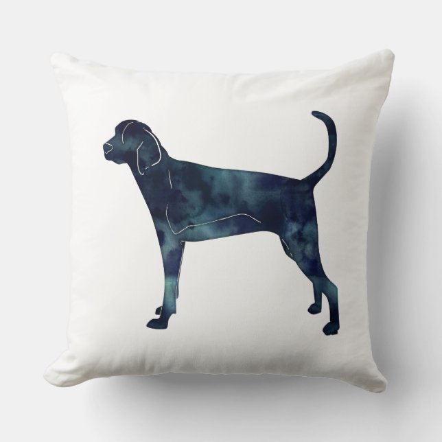 Treeing Walker Coonhound Waterverf Silhouette Kussen (Voorkant)