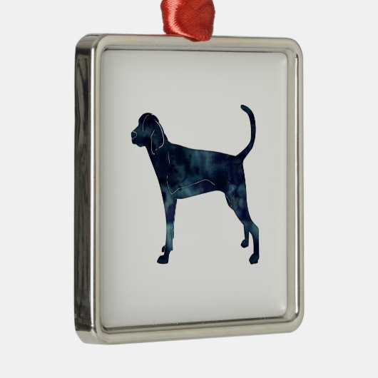 Treeing Walker Coonhound Waterverf Silhouette Metalen Ornament (Rechts)