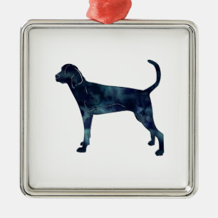 Treeing Walker Coonhound Waterverf Silhouette Metalen Ornament