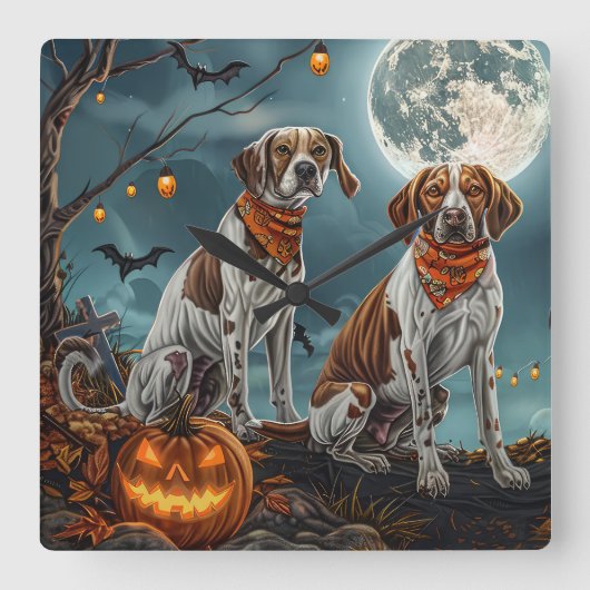 Treeing Walker Halloween Spoken Spook Vierkante Klok (Voorkant)