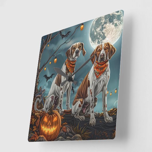 Treeing Walker Halloween Spoken Spook Vierkante Klok (Hoek)