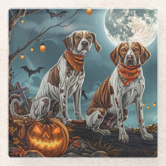 Treeing Walker Halloween Spooky Glazen Onderzetter (Voorkant)
