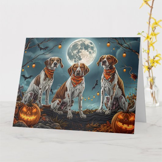 Treeing Walker Halloween Spooky Kaart (Gele Bloem)