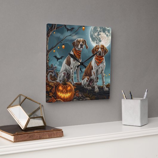 Treeing Walker Halloween Spooky Vierkante Klok (Kantoor)