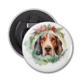Treeing Walker Kerstkrans Feestelijke Pup Button Flesopener (Voorkant)