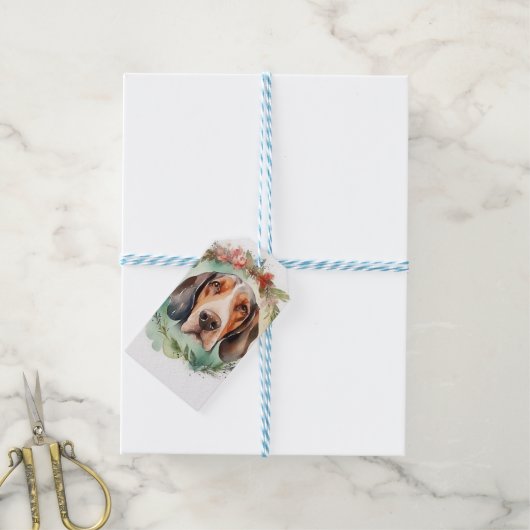 Treeing Walker Kerstkrans Feestelijke Pup Cadeaulabel (Met Touw)