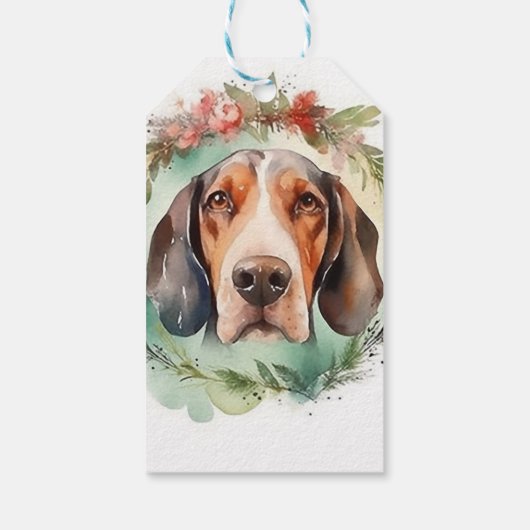 Treeing Walker Kerstkrans Feestelijke Pup Cadeaulabel (Achterkant)