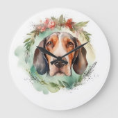 Treeing Walker Kerstkrans Feestelijke Pup Grote Klok (Voorkant)