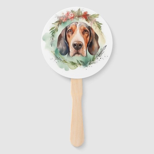 Treeing Walker Kerstkrans Feestelijke Pup Handwaaier (Achterkant)